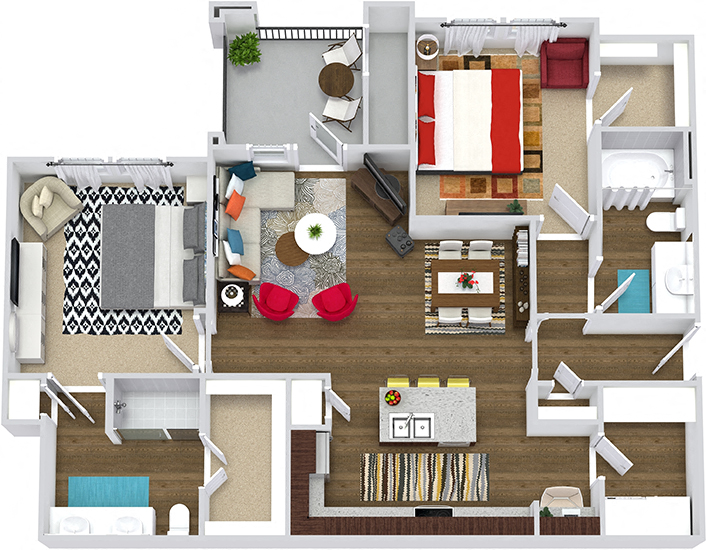 Floor plan for 2 beds, 2 baths, 1125 sqft
